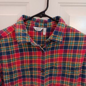 Woolrich Button Up L/S Pockets Flannel Shirt Women S Pink Yellow Green Plaid